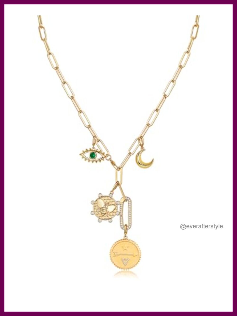 14K Gold Plated Statement Toggle Pendant Charm Necklace